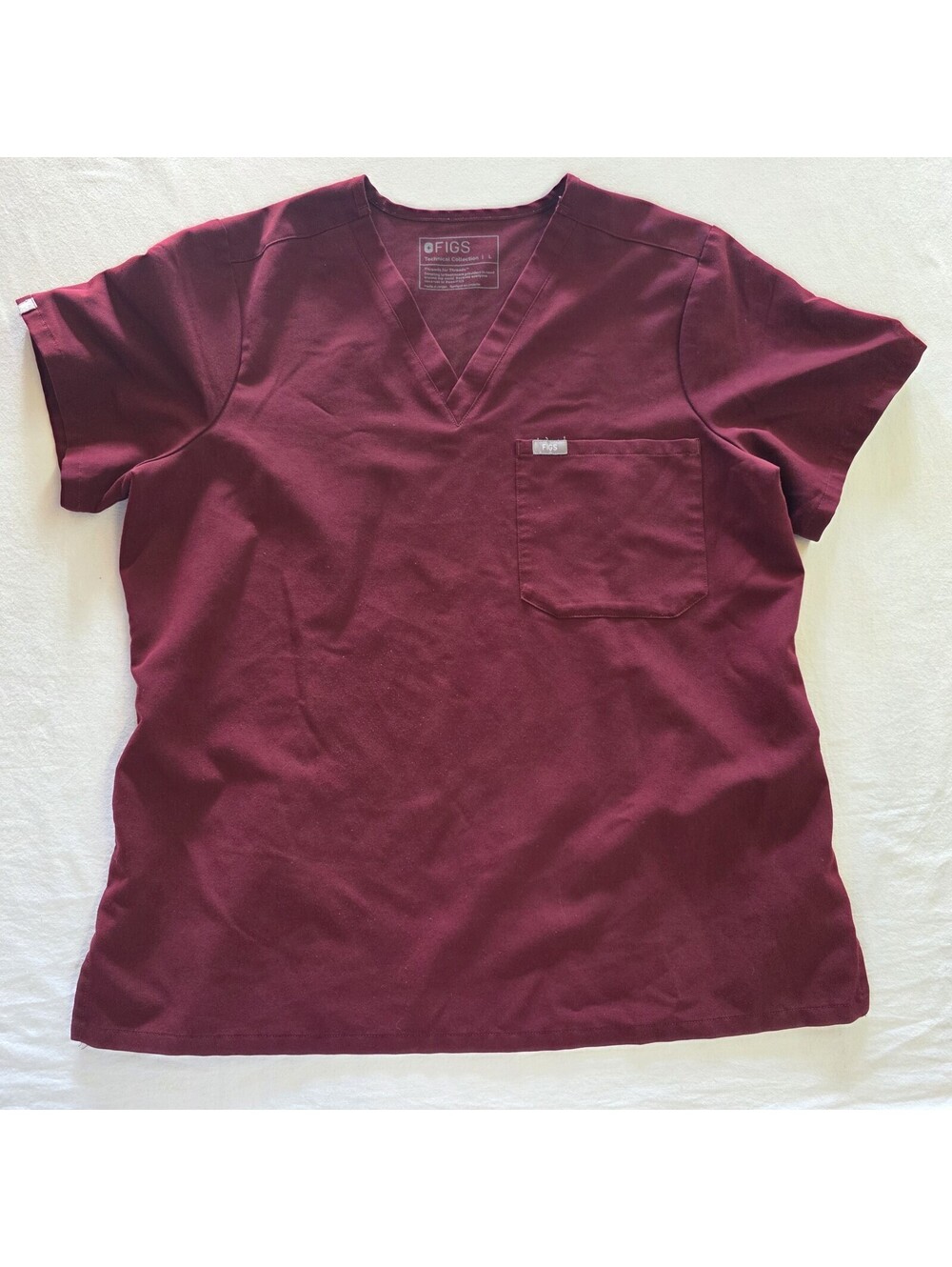 Figs Maroon Red Scrub Top Short Sleeve 1 Pocket Women’s Size L